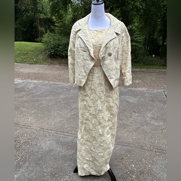 Vintage 1960s wedding or mother of bride dress & jacket Clifton Wilhite M maxi - Picture 12 of 16